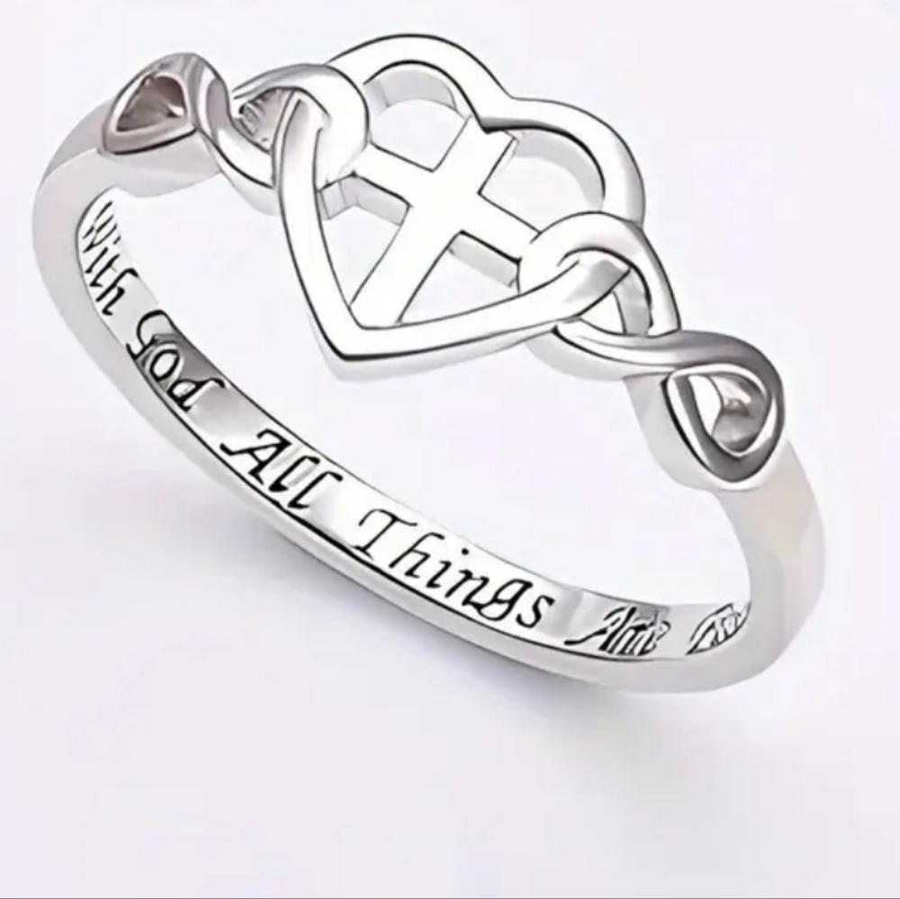 Silver Infinity Cross Heart Ring - image 1